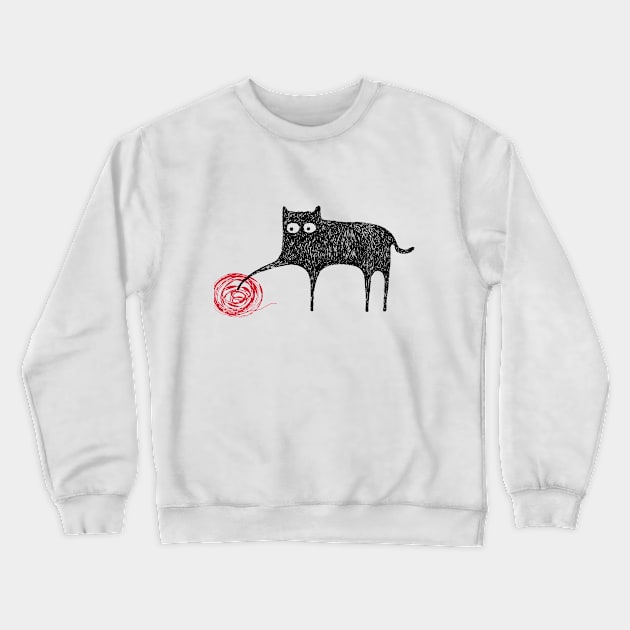 Cute Black Scribble Cat Playing With Ball of Yarn Crewneck Sweatshirt by BG Creative